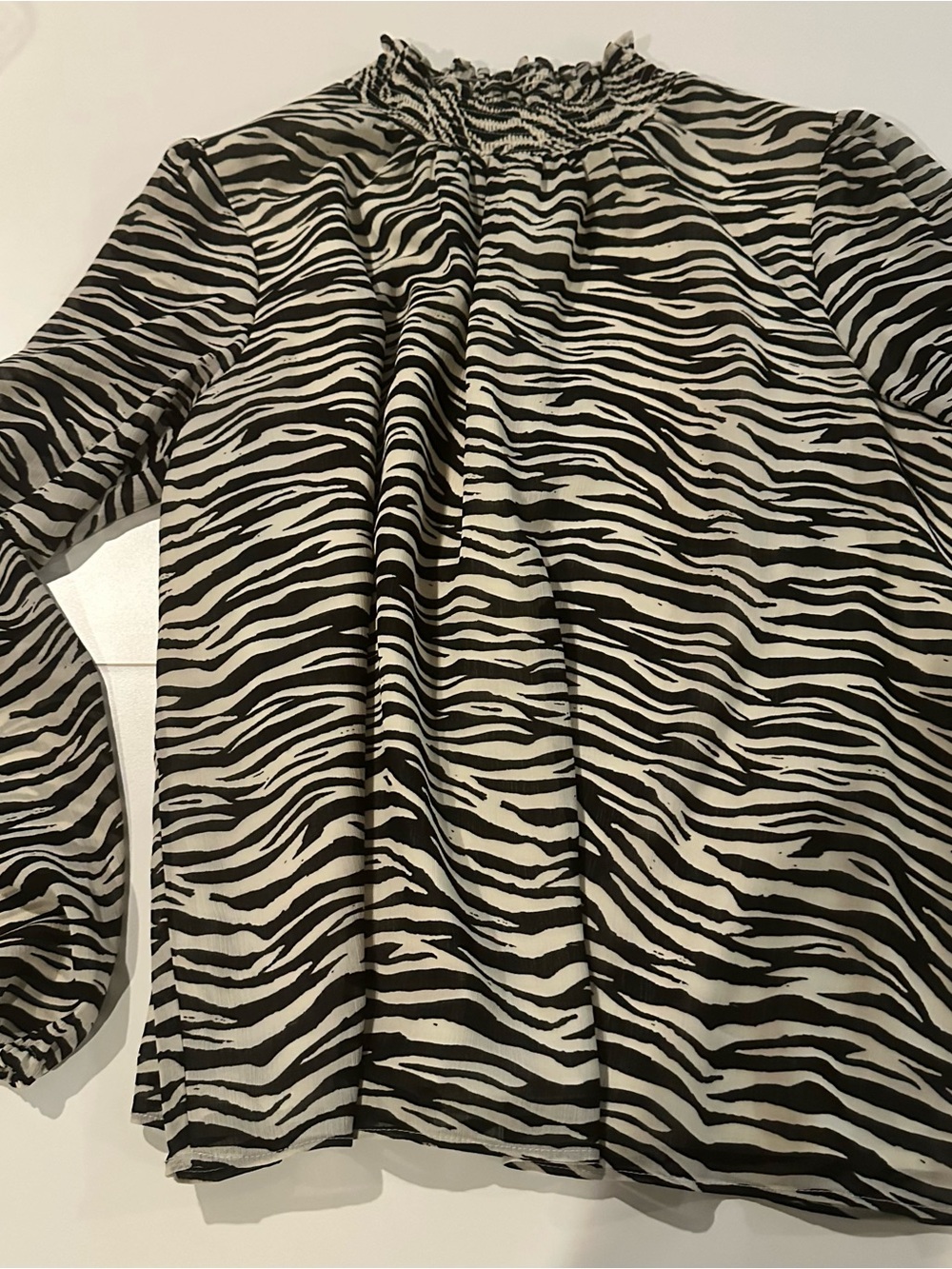 NWOT J. Crew Black and White Smocked Zebra Top. Sz Medium